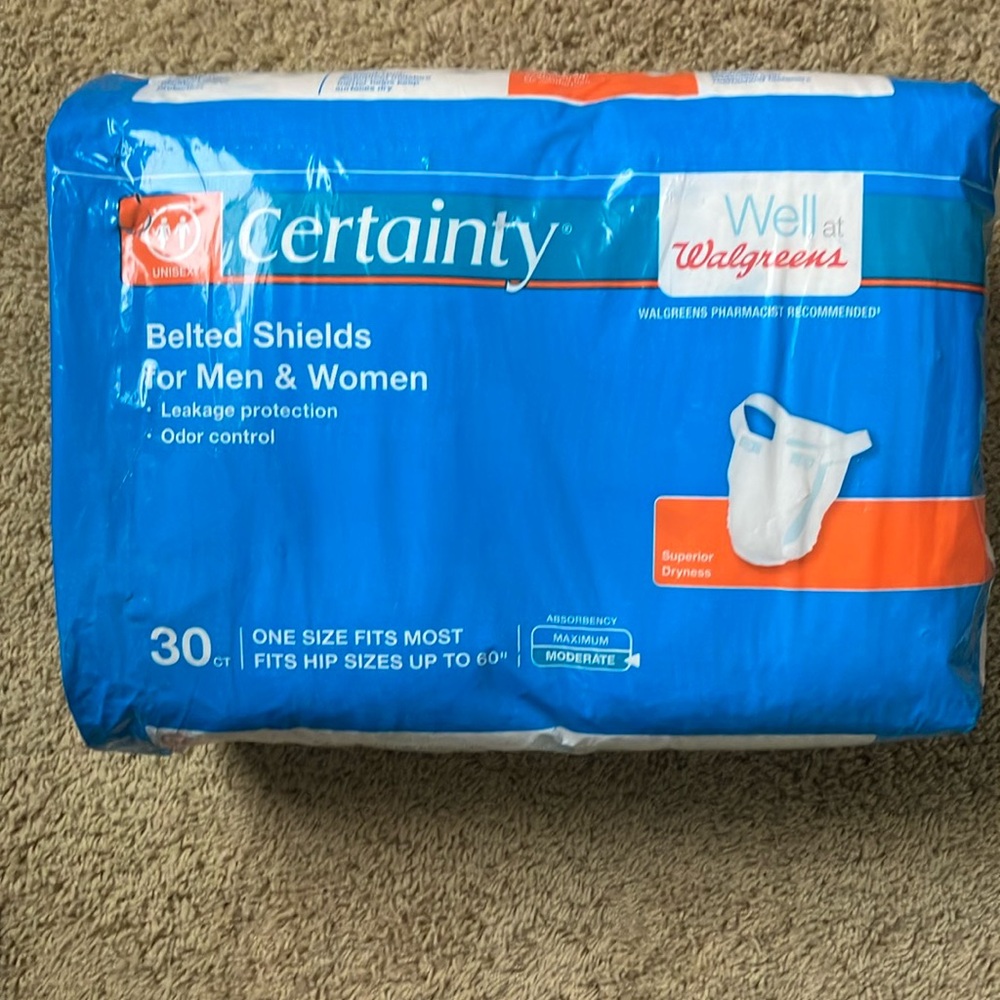 Unisex, One-Size Moderate Absorbency Belted Shields